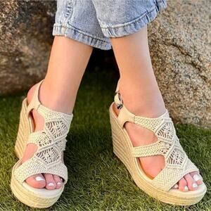 COPPER KEY Dreamcatcher Macrame EspadrillIe Platform Wedges Ivory Boho Size 8